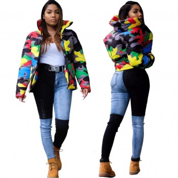 2019 Camo Print Winter Jacket Women Festival Warm Parka Down Bubble Coat Top Warm Thick Parka Couple Wear Crop Puffer Jacket 4XL